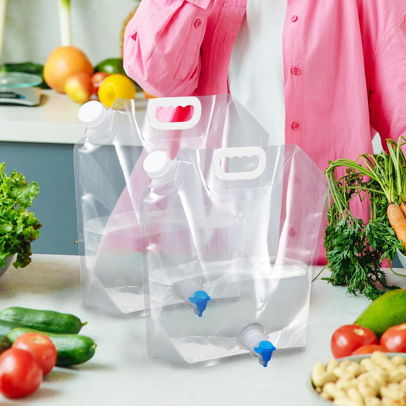 4 Stück Klappbare Wasserbehälter mit 10l Kapazität und Ausgießer Faltbare Wasserflasche aus Pe mit Tragegriff für Sommerferien Camping und Outdoor