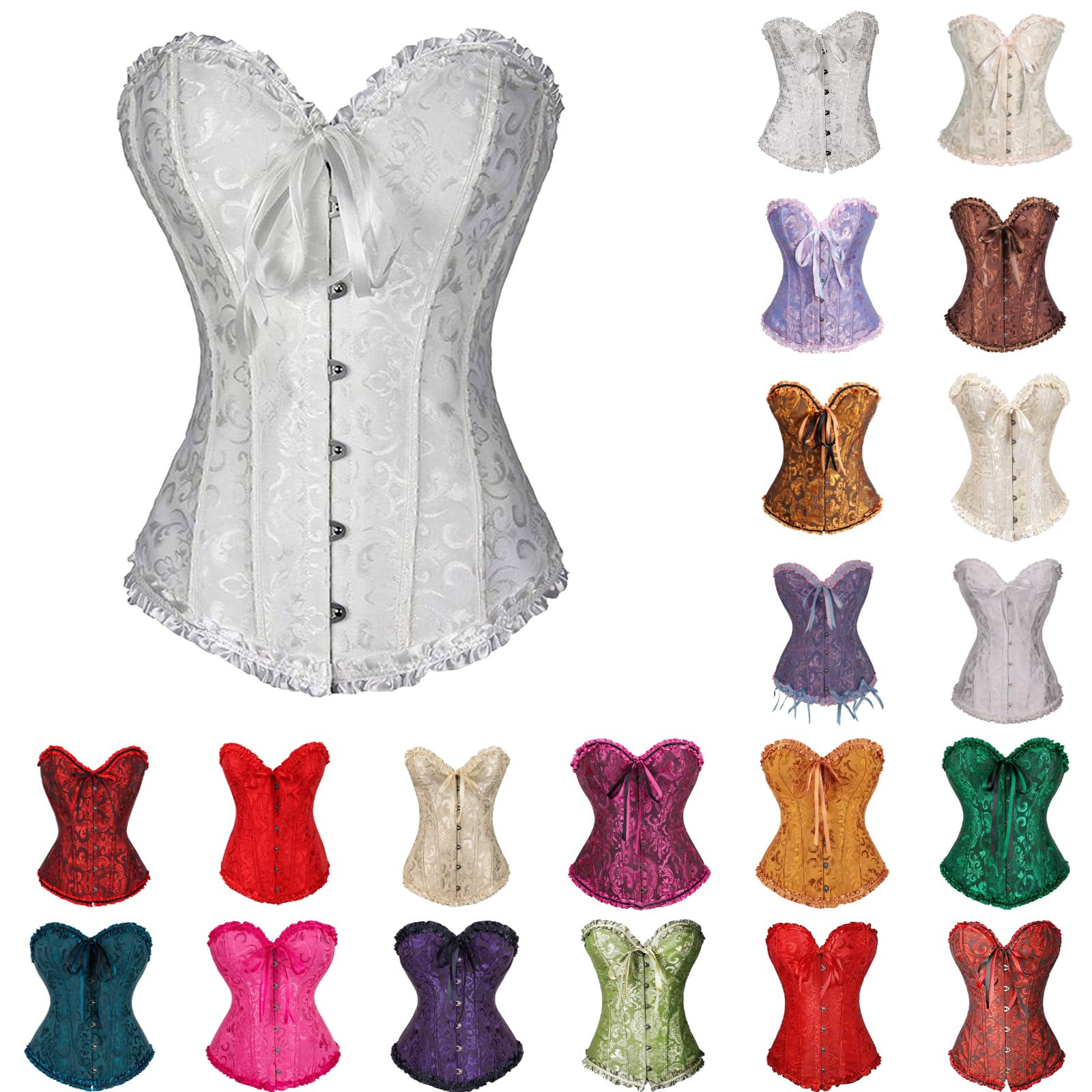 GenericWomen's Lace up Corset Tube Top Zipper Waist Cincher Bustier Bodyshaper Tops Vintage Gothic Corsets for Women Satin Boned Overbust Sweetheart Bustier Top Ladies Halloween Costume