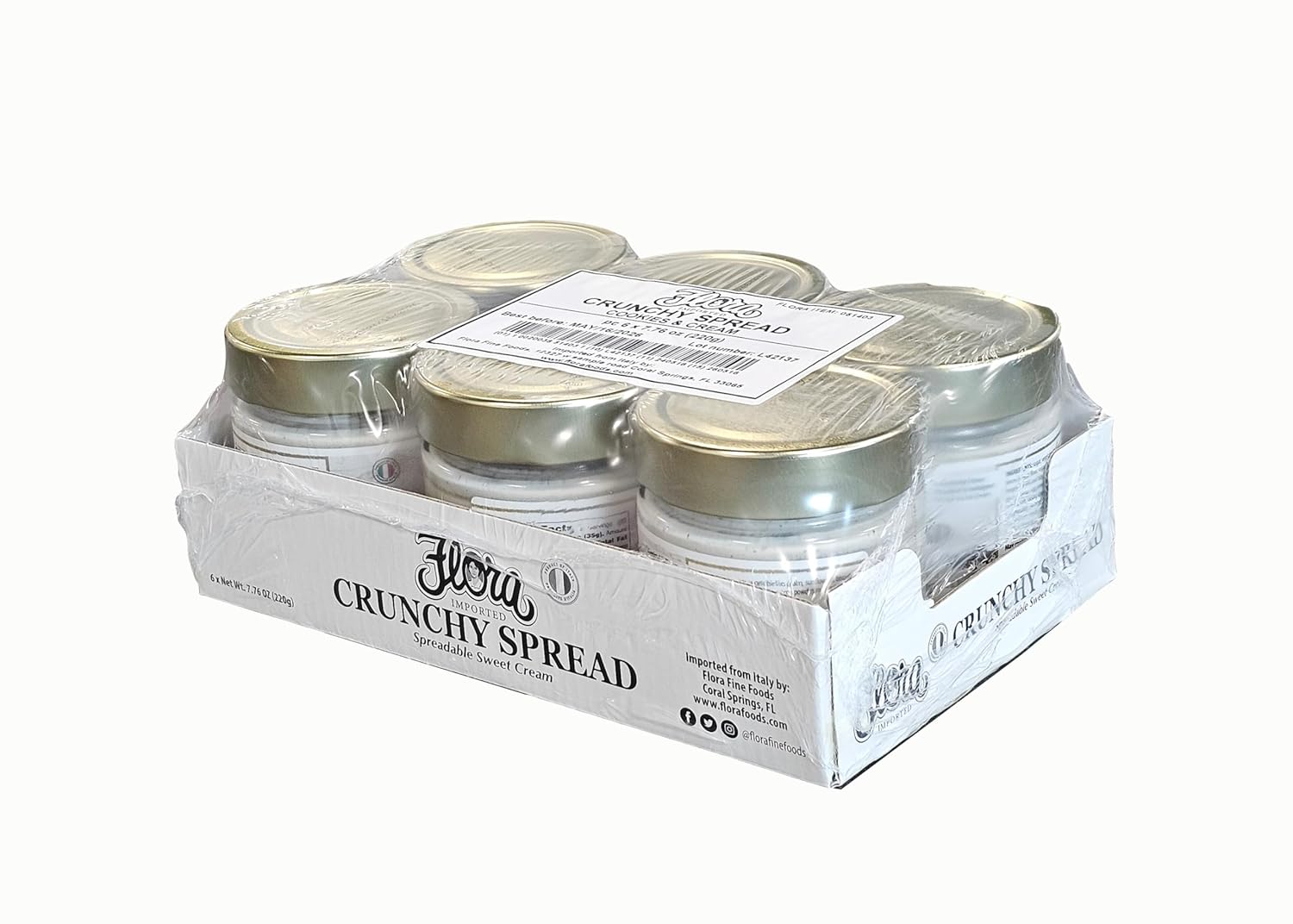 Flora Fine Foods Cookies & Cream Crunchy Spread | Imported from Italy | 7.76 oz jar | Spreadable Cookies & Cream Sweet Butter (Case of 6)