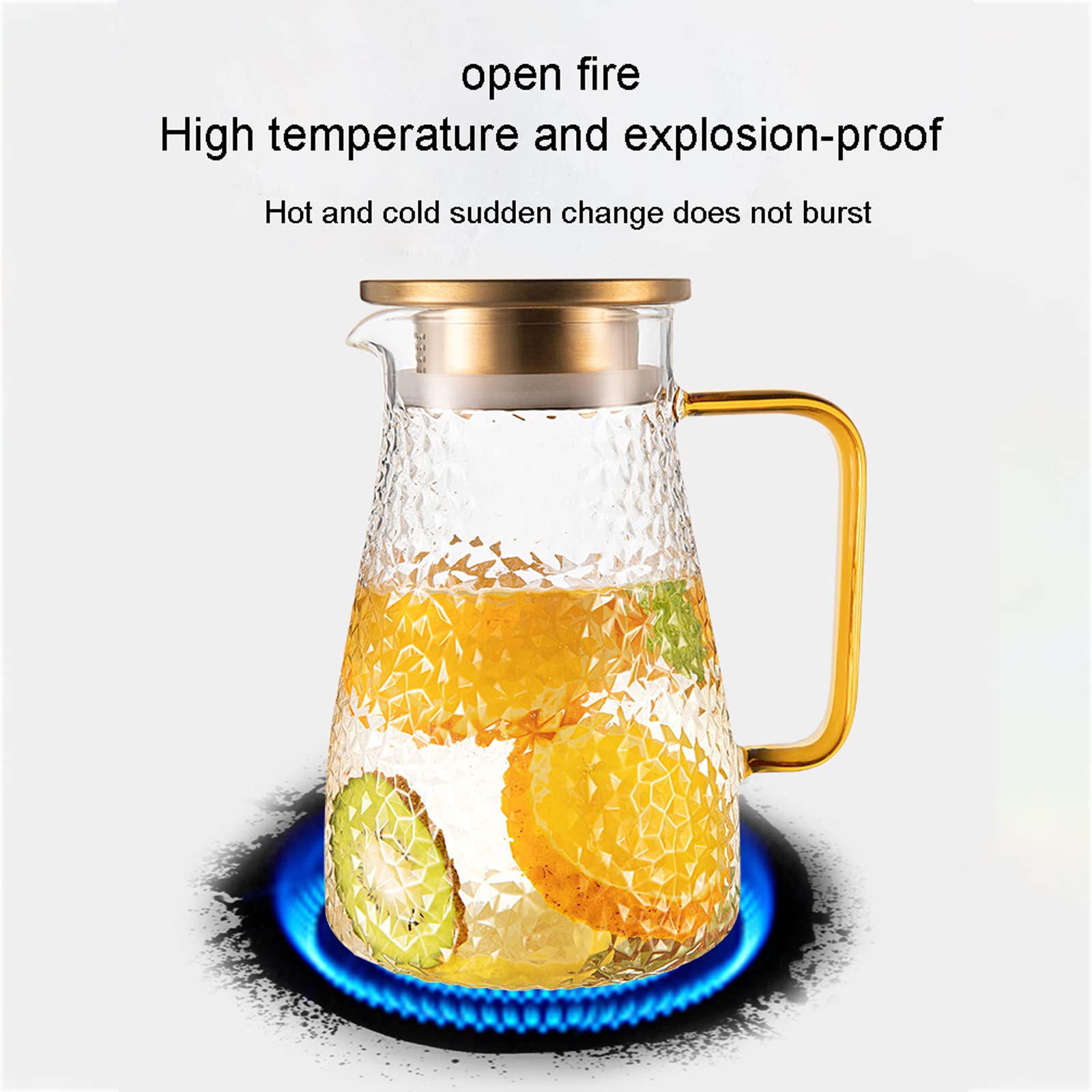 Jarra de vidrio,Jarra de agua,Jarra de agua con tapa de acero inoxidable,Aplicar para calentar o refrigerar,Fácil de limpiar,Jarra de agua para jugo,Té,Leche,Café,Bebidas calientes / frías