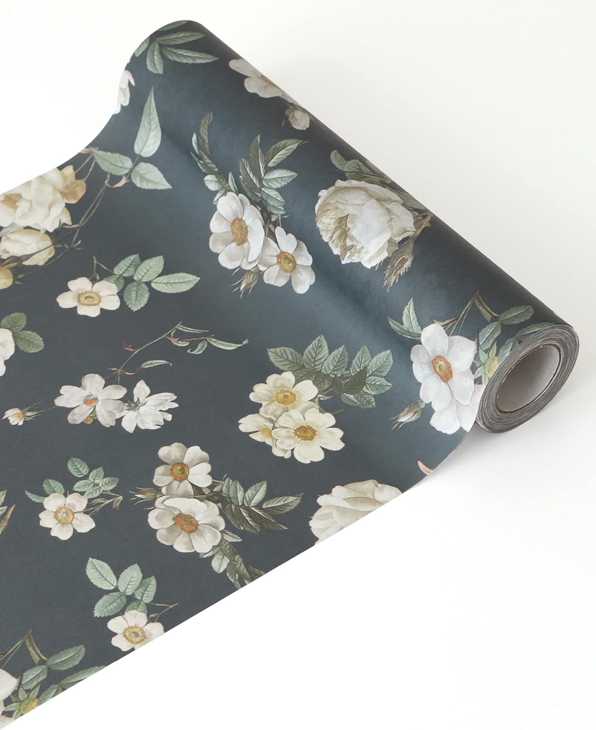 壁紙屋本舗 Floral Peel and Stick Wallpaper, Removable Contact Paper for Walls, Cabinets & Furniture, Renter Friendly Repositionable, Navy and White Flower 9in x 19.7ft, Made in Japan, EASYWALLTAPE EMS05