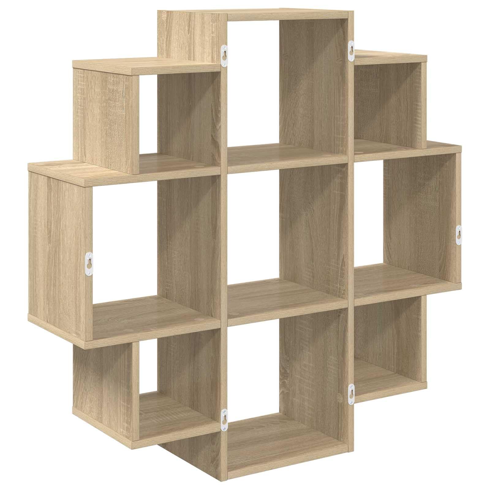 Regał ścienny dąb Sonoma z materiału drewnopochodnego 90 x 25 x 90 cm z 9 półkami, montowany na ścianie, regał wiszący do salonu, sypialni, biura, zajmuje mało miejsca, nowoczesne wzornictwo