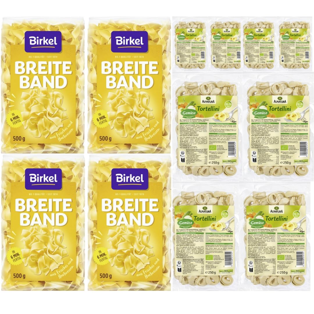 Mit Pufai Grocery, Tortellini Gemüse Pasta Nudeln 250 Gramm x 8 Packungen + Birkel's No.1 Bandnudeln breit Pasta Nudeln 500 gramm x 4 Stück