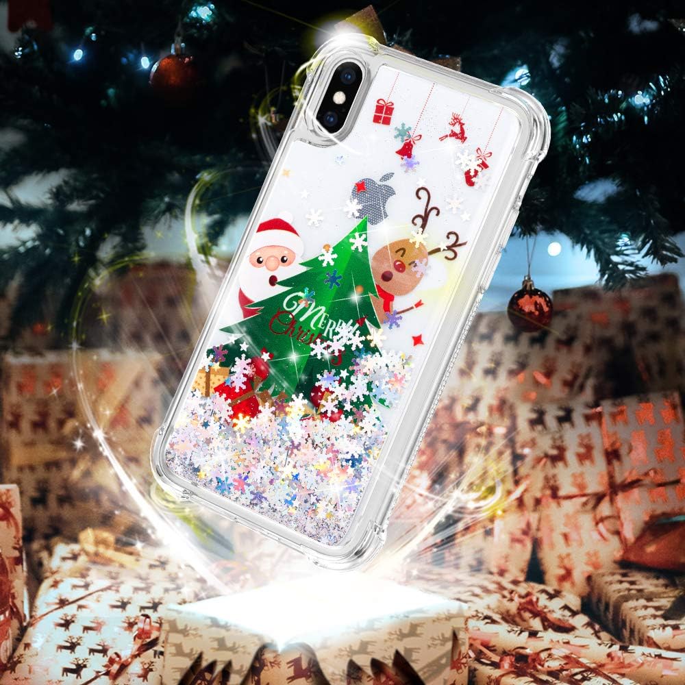 Ruky Christmas Case for iPhone Xs Max, Glitter Liquid Flowing Bling Merry Christmas Pattern Soft TPU Fashion Cute Women Girls Children Christmas Case for iPhone Xs Max 6.5 inches, Christmas Tree