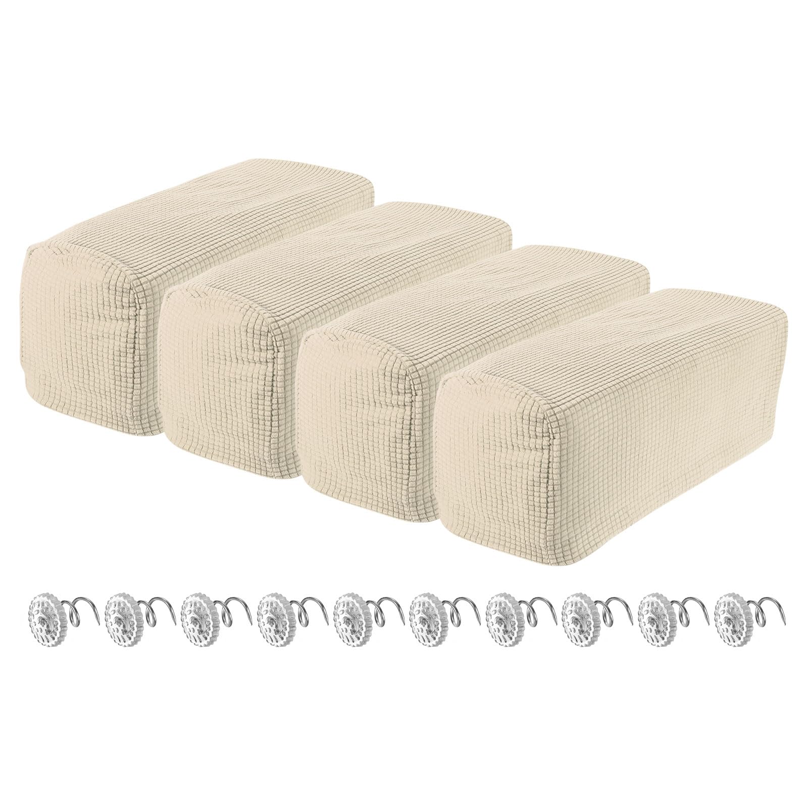 uxcell 4pcs Stretch Armrest Covers for Chairs/Sofas, Couch Arm Covers with Twist Pin, Furniture Protector Slipcovers for Sofa Chair Recliner Cream White