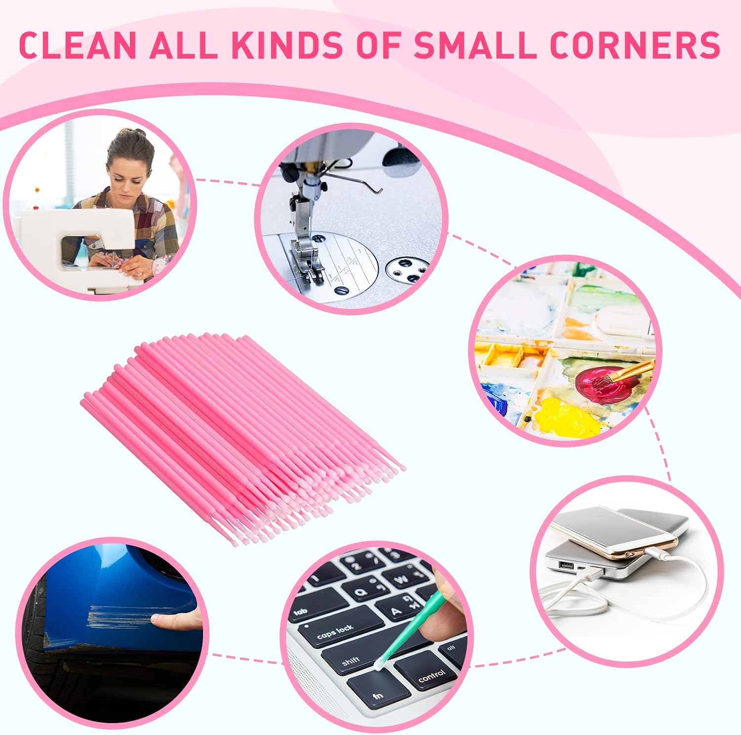 Cindeer 200 Pieces Sewing Machine Cleaning Brushes Disposable Clean Swabs Pointed Tips Cleaning Swabs Sewing Machine Tool Multi Purpose Cleaning Swab Sticks