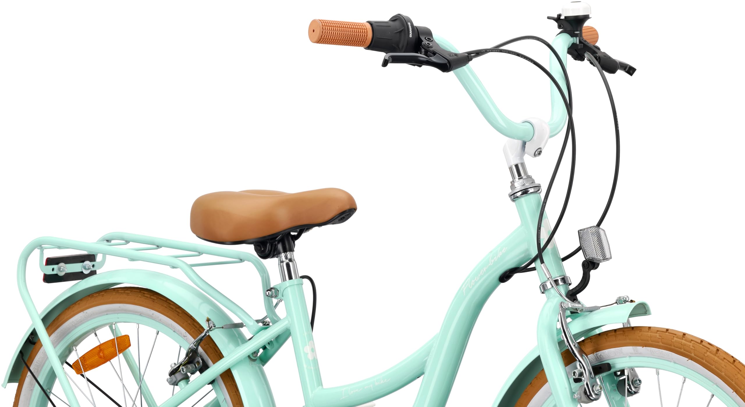 sun baby Flower Bike Retro Vélo pour Une Fille - Cadre en Acier, Freins V-Brake, Garde-Boue, Cache-chaîne, phares, Sonnette, réglable