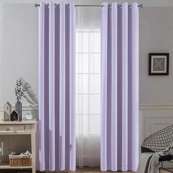 Yakamok Thermal Insulated Solid Ring Top Blackout Window Curtains/Drapes with 2 Tie Backs Included (Two Panels, 52 x 96 Inch, Lilac)