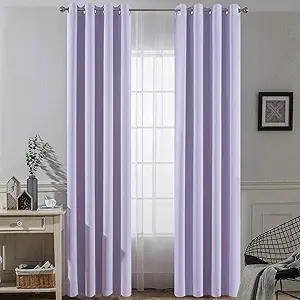 Yakamok Thermal Insulated Solid Ring Top Blackout Window Drapes-Blackout Curtains Panels for Bedroom,52" W x 84" L (Set of 2 Panels,Lilac,2 Tie Backs Included)