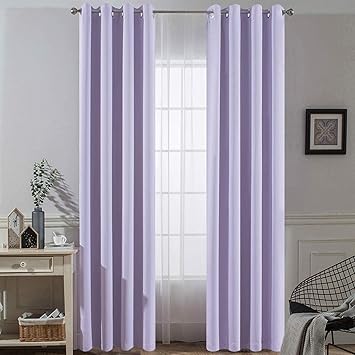 Yakamok Thermal Insulated Solid Ring Top Blackout Window Curtains/Drapes with 2 Tie Backs Included (Two Panels, 52 x 96 Inch, Lilac)