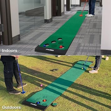 KOFULL Putting Mat Indoor Golf Putting Green Mat Indoor Outdoor (2 putters+ 6balls) Mat Golf Practice ,327 * 50CM