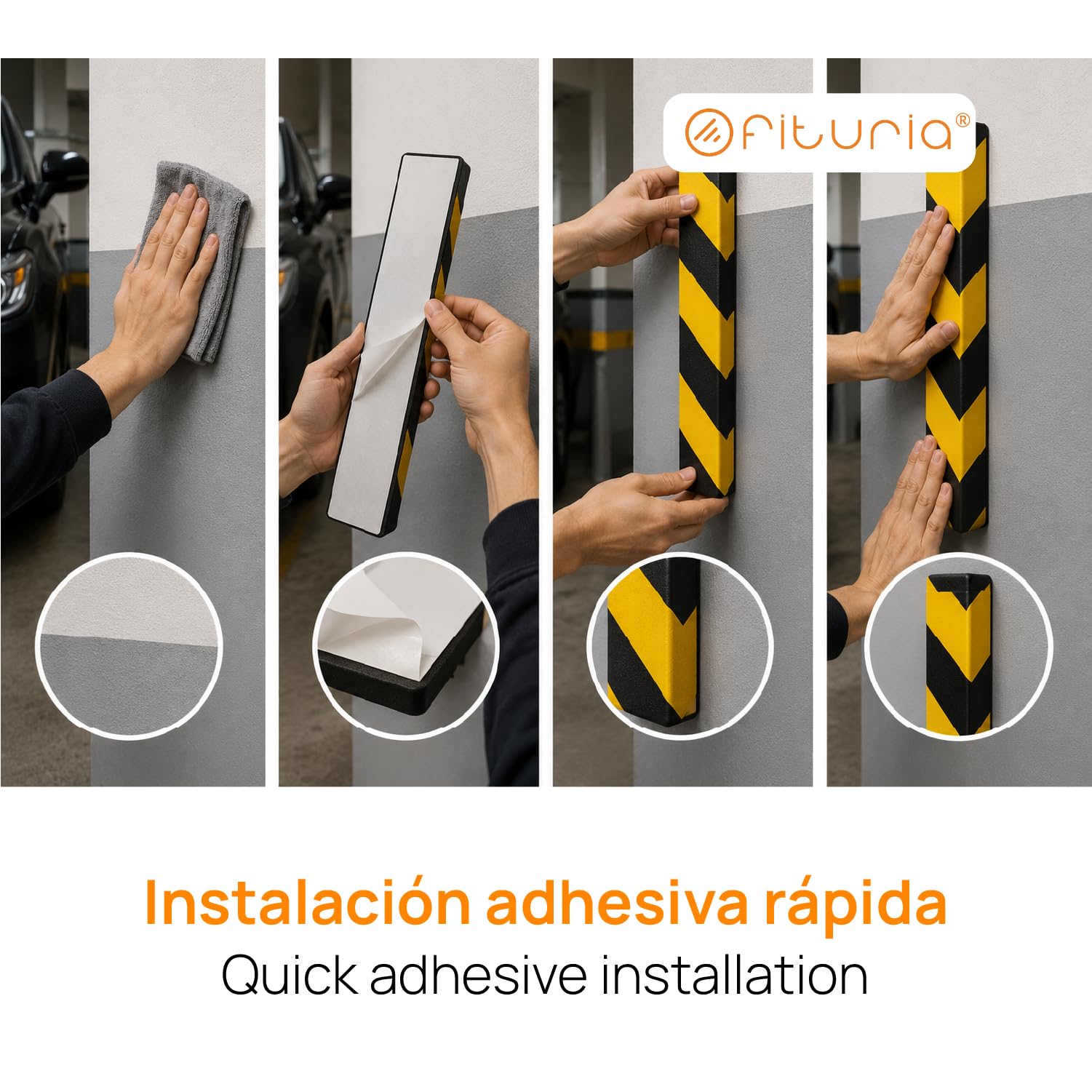 OFITURIA Paracolpi Garage Adesivo Pack 6 25x20+36x8 cm Nero/Giallo, Protezione Muro Garage, Paracolpi Auto Garage, Gomma Antiurto Box Auto (Pack 6 pz, 25x20+36x8 cm, Nero/Giallo)