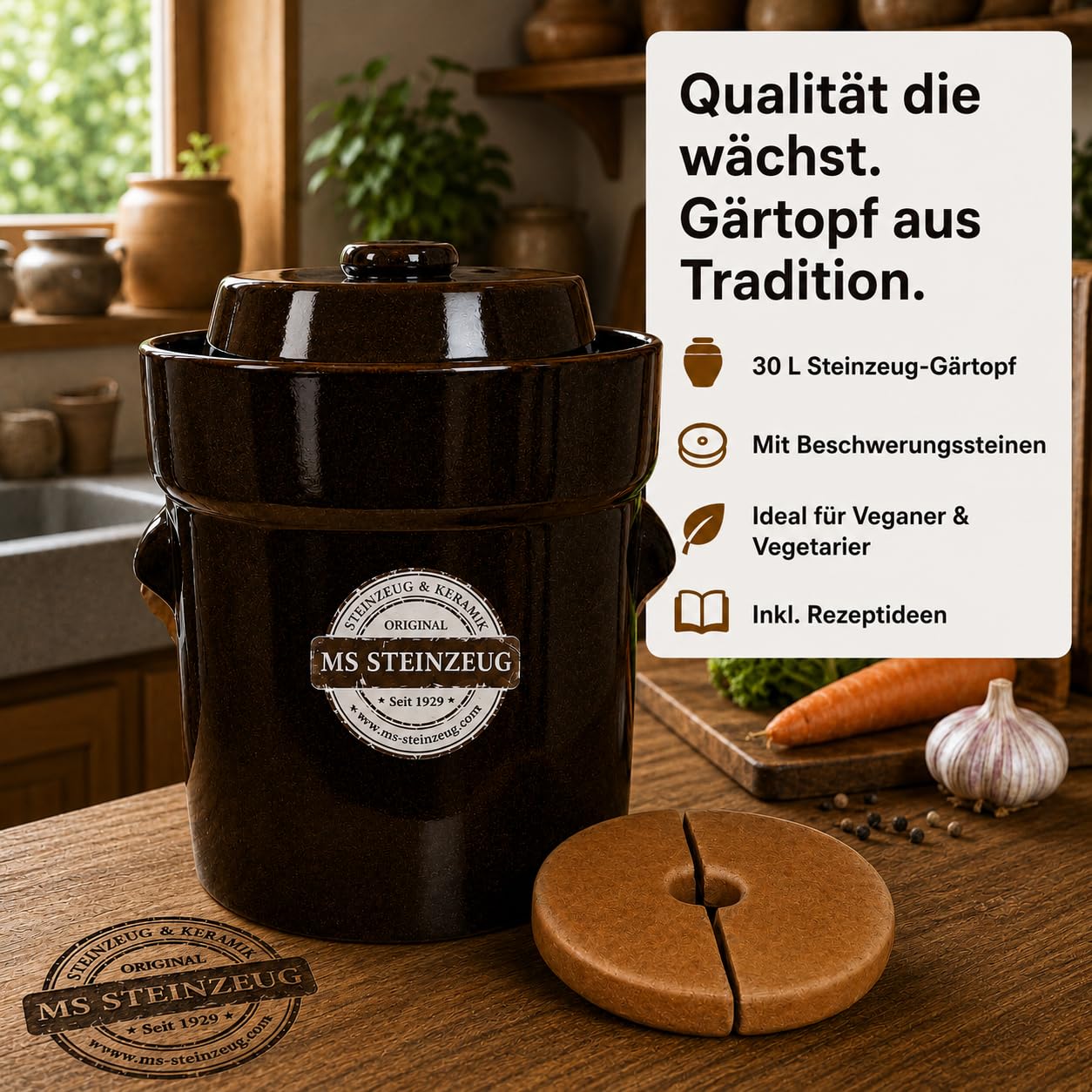 SCHMITT Gärtopf-Set braun 30 l mit Deckel und Steinen