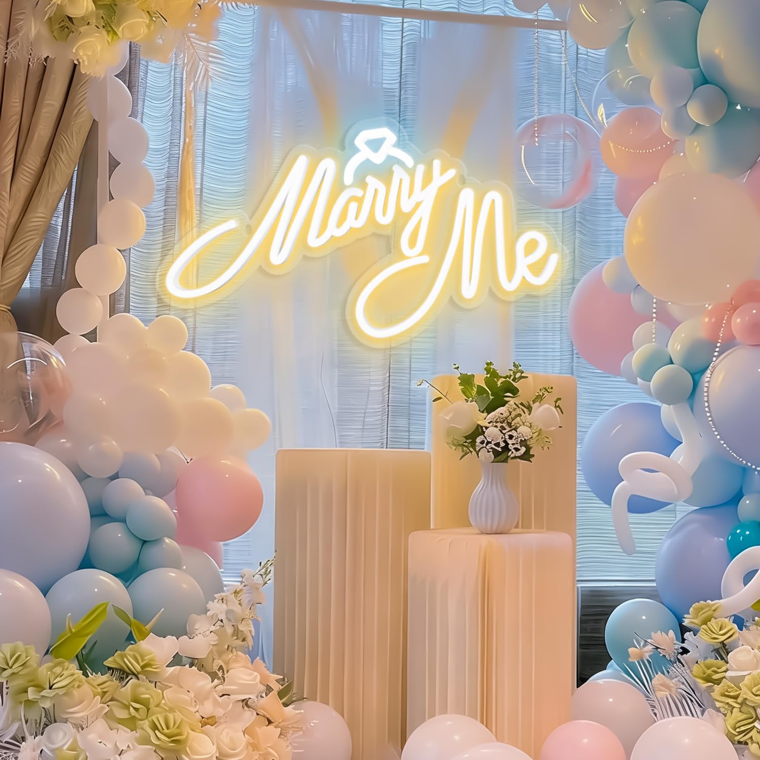 Neonschild mit Aufschrift "Marry Me", LED-Neonschild, Wanddekoration für Verlobungsantrag, Hochzeitszeremonie, Hintergrund, Dekoration, 40,6 x 22,9 cm, USB-betrieben, 10 warme Helligkeit
