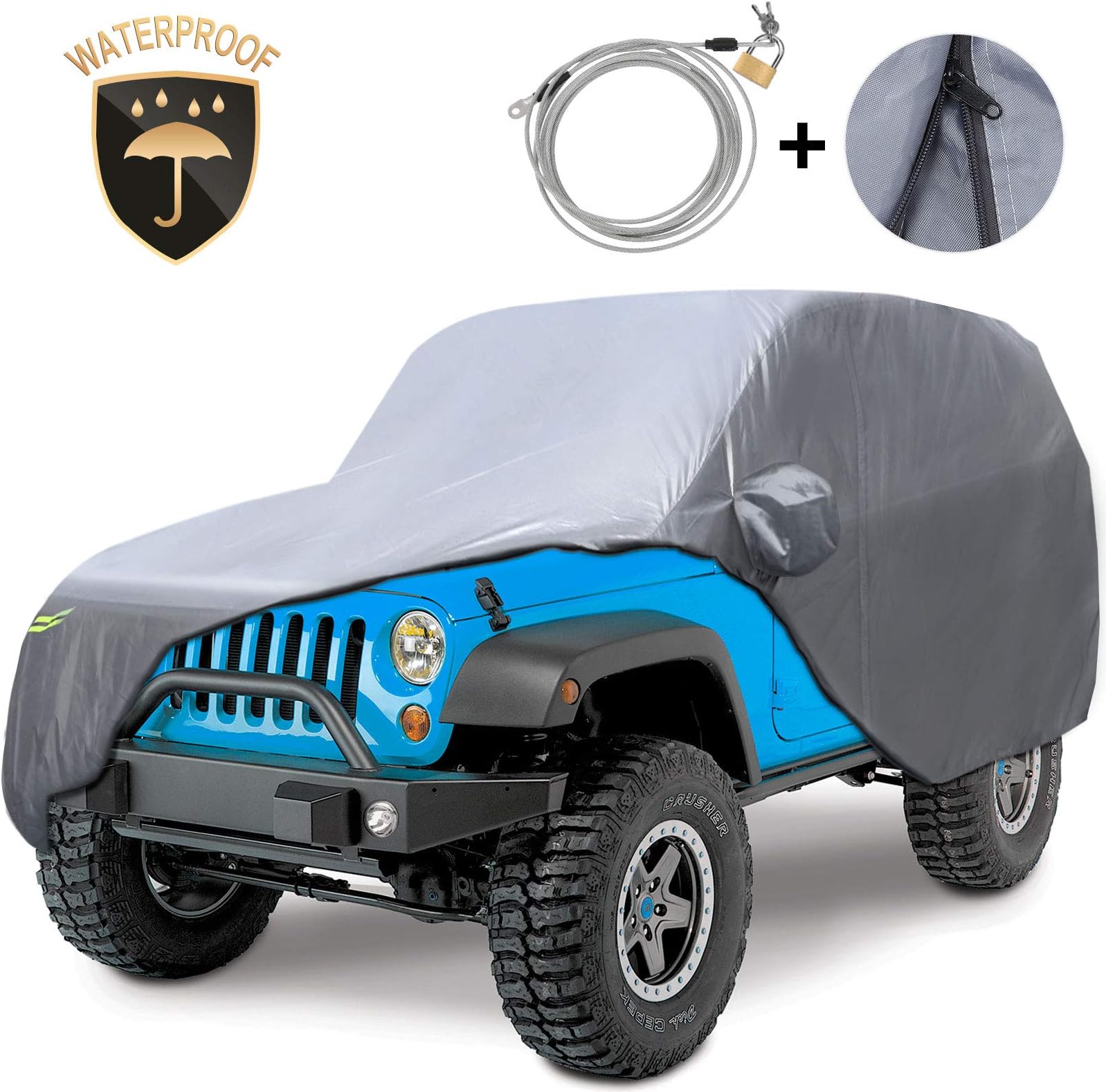 KAKIT 210D Oxford Car Cover Compatible with Jeep Wrangler Cover 2 Door Waterproof for YJ, TJ, JK & JL 1987-2020 with Windproof Straps