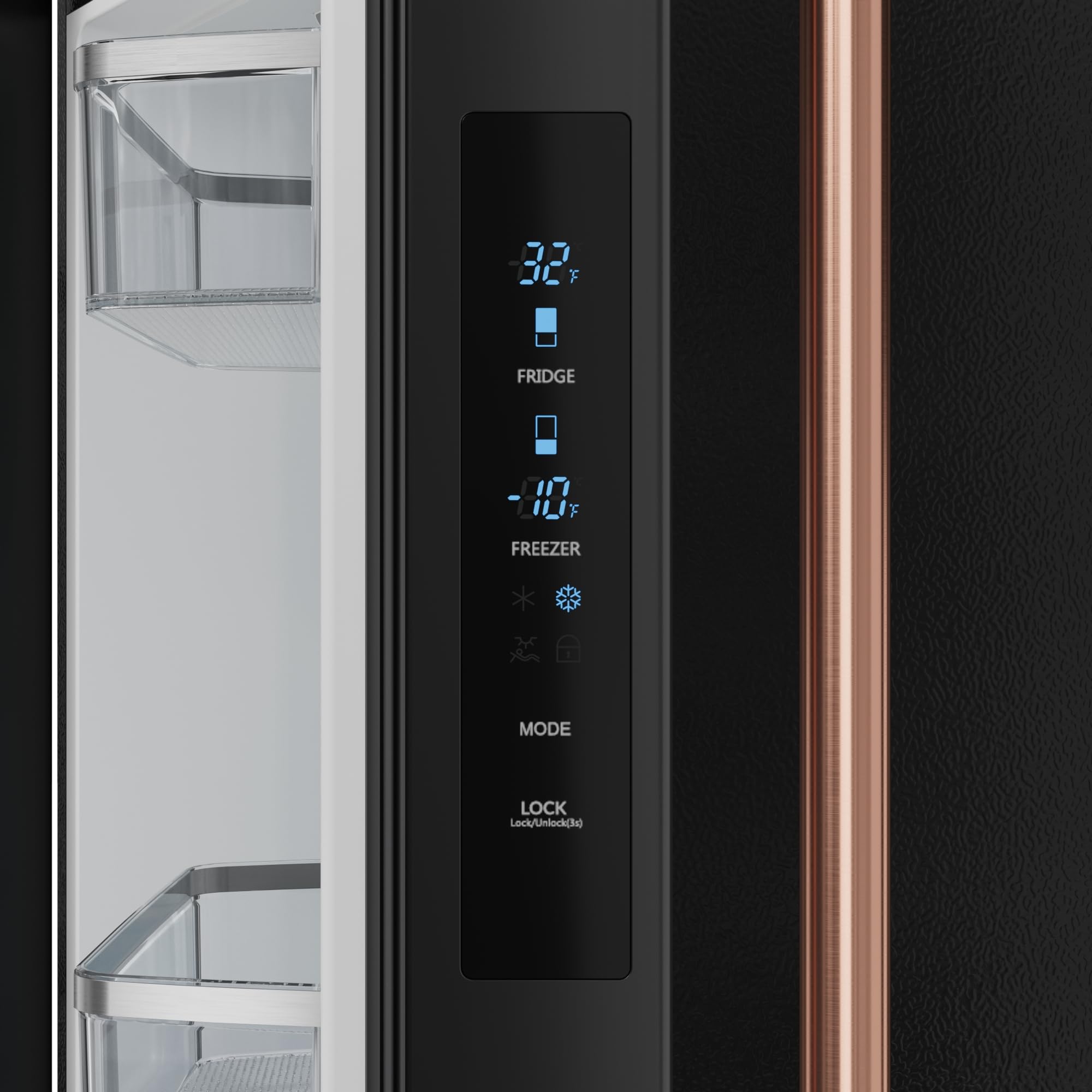 Thor Kitchen Gordon Ramsay 30 Inch 17.7 cu ft French Door Counter Depth Refrigerator with Ice Maker in Black/Rose Gold on Fridge.com