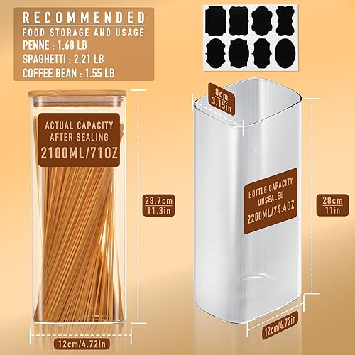 Miniatura 2 de Contenedores herméticos rectangulares de vidrio de 71 onzas con tapas de bambú (juego de 4), tarro cuadrado de almacenamiento de alimentos,