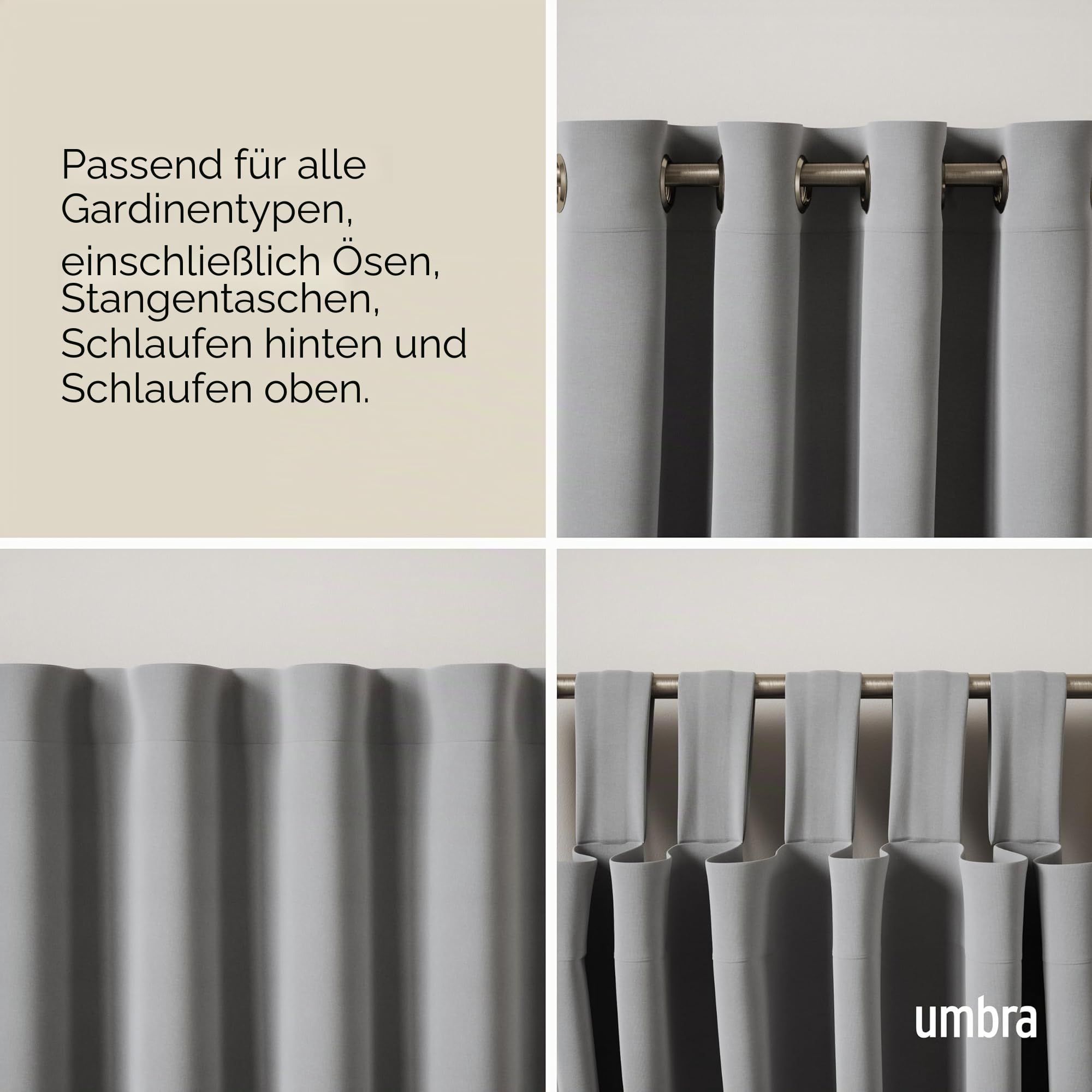 Umbra Twilight Gardinenstange, Ausziehbar, 168-367 cm, D19mm, Nickel | Stahl, Wickeldesign für lückenlosen Abschluss, einfache Montage, Zubehör inkludiert, belastbar bis 10 kg