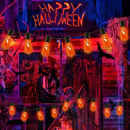 Miniatura 7 de SUNSGNE Bombillas de llama naranja de Halloween, paquete de 10 bombillas de llama parpadeante E17 ST40 Edison bombillas de repuesto para cadena de