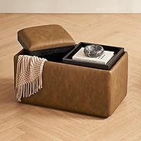 Vista 17 de mopio Levi - Banco de almacenamiento con bandeja reversible, mesa de café de almacenamiento moderna, banco de dormitorio, otomana de mesa de café