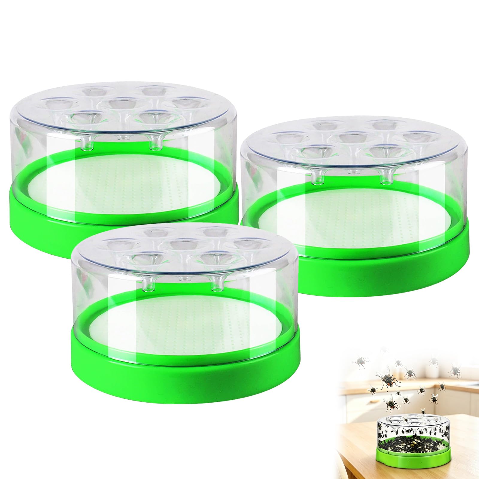 Reusable Non-electric Fly Trap, Transparent Fly Trap Container, Funnel One-Way Entry Fly Catcher, Easy to Clean for Home Kitchen Garden Restaurant Livestock Farm, 3pcs