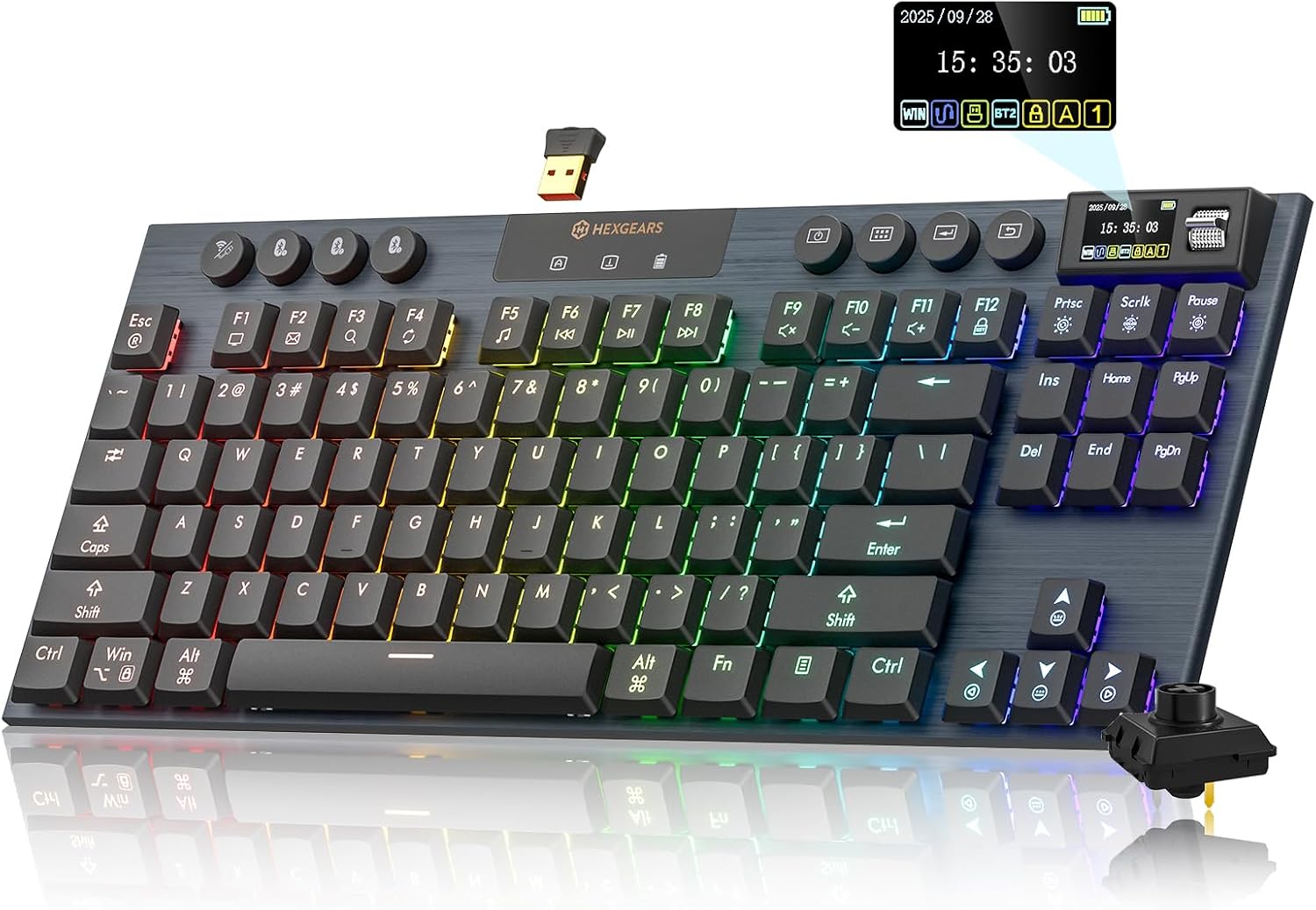 Immersion A3 Low Profile Wireless Mechanical Keyboard, Tactile | Bluetooth 5.0/2.4GHz/USB C, Hot Swappable, RGB Backlit, TFT Screen, 5800mAh Battery, Aluminum, for PC/MAC