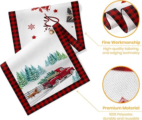 Miniatura 5 de JOOCAR Camino de mesa navideño de 13 x 72 pulgadas, camión rojo Farmhosue, colección de mesa para Navidad, invierno, vacaciones, cocina, comedor,