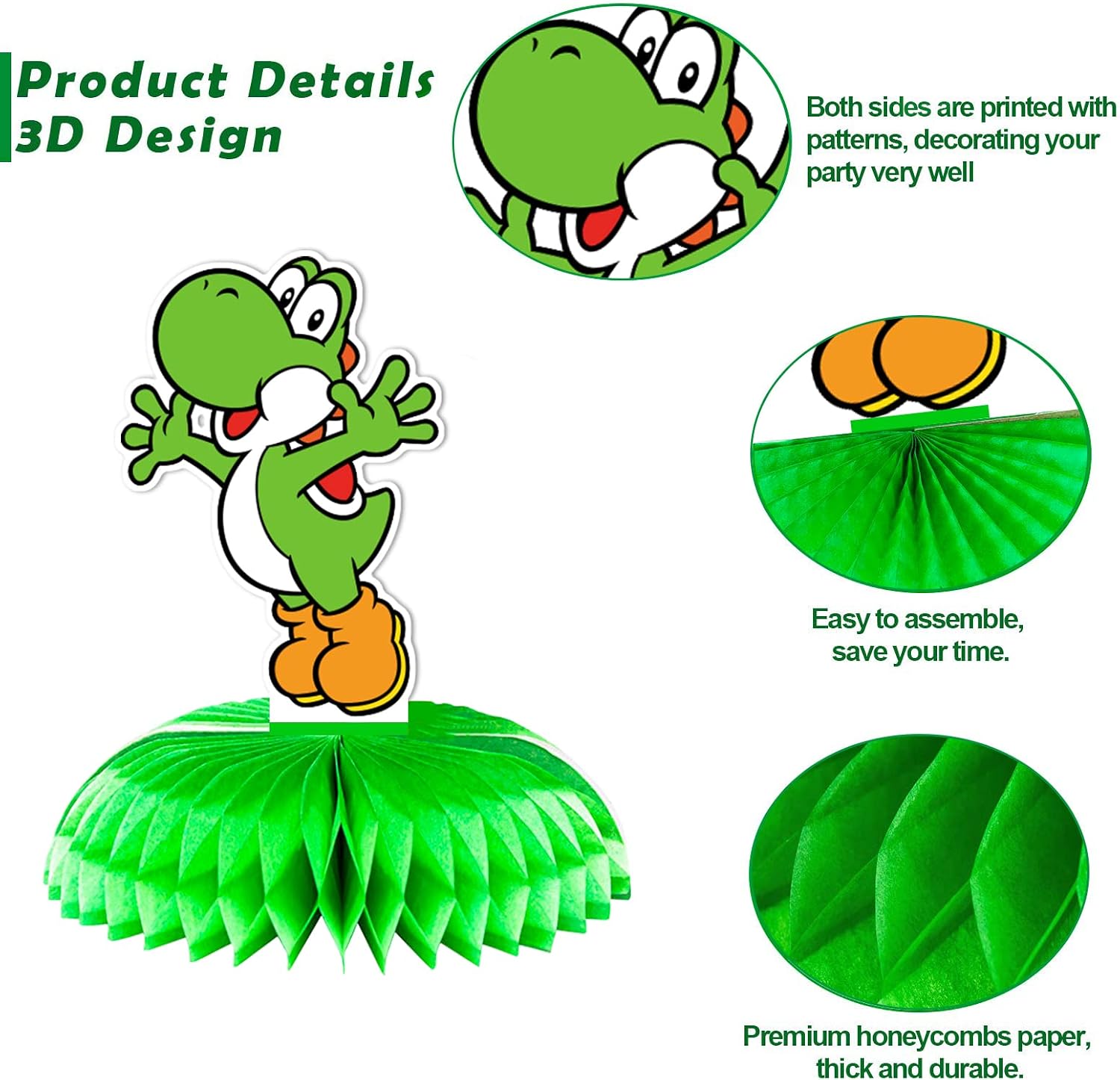 Mario Birthday Party Supplies, 7Pcs Honeycomb Centerpieces for Mario Party Decorations, Double Sided Table Decorations Centerpieces