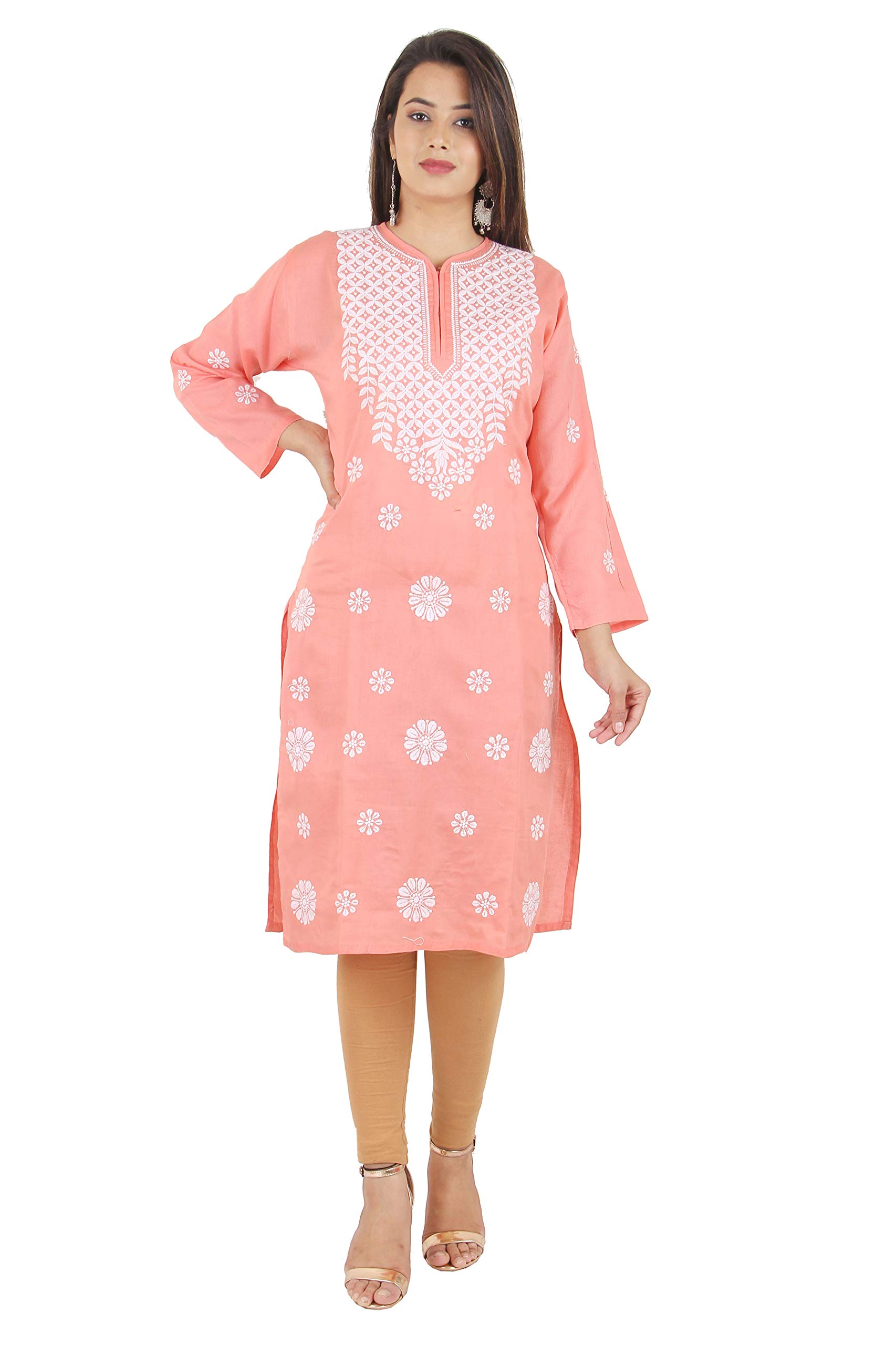 GenericAruati Lucknavi Chikan Embroidered Cotton Kurti