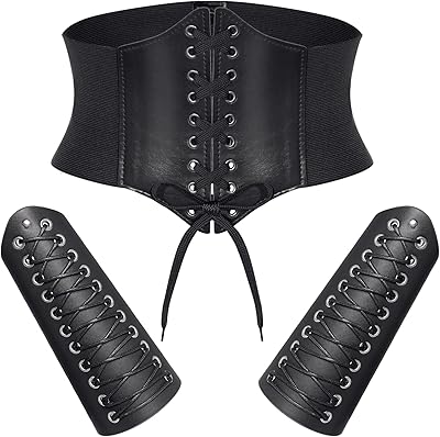 Corset Belt Elastic Faux Leather Gauntlet Wristband for Women Halloween Medieval Renaissance Pirate Viking Warrior Cosplay