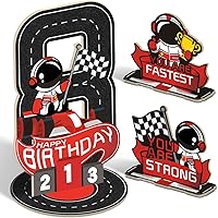 Vista 23 de 3 piezas de centro de mesa de madera escalonada de madera para auto de carreras de 2º cumpleaños, decoración del hogar (doble cara)