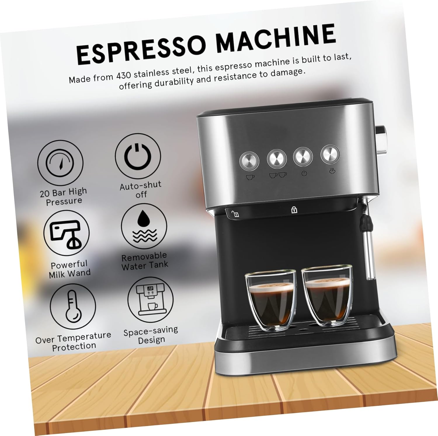 Ciieeo Semi-automatic Espresso Maker Milk Frother Steam Wand Compact Espresso Coffee Machine for Home Use High-pressure Extraction for Rich Flavor