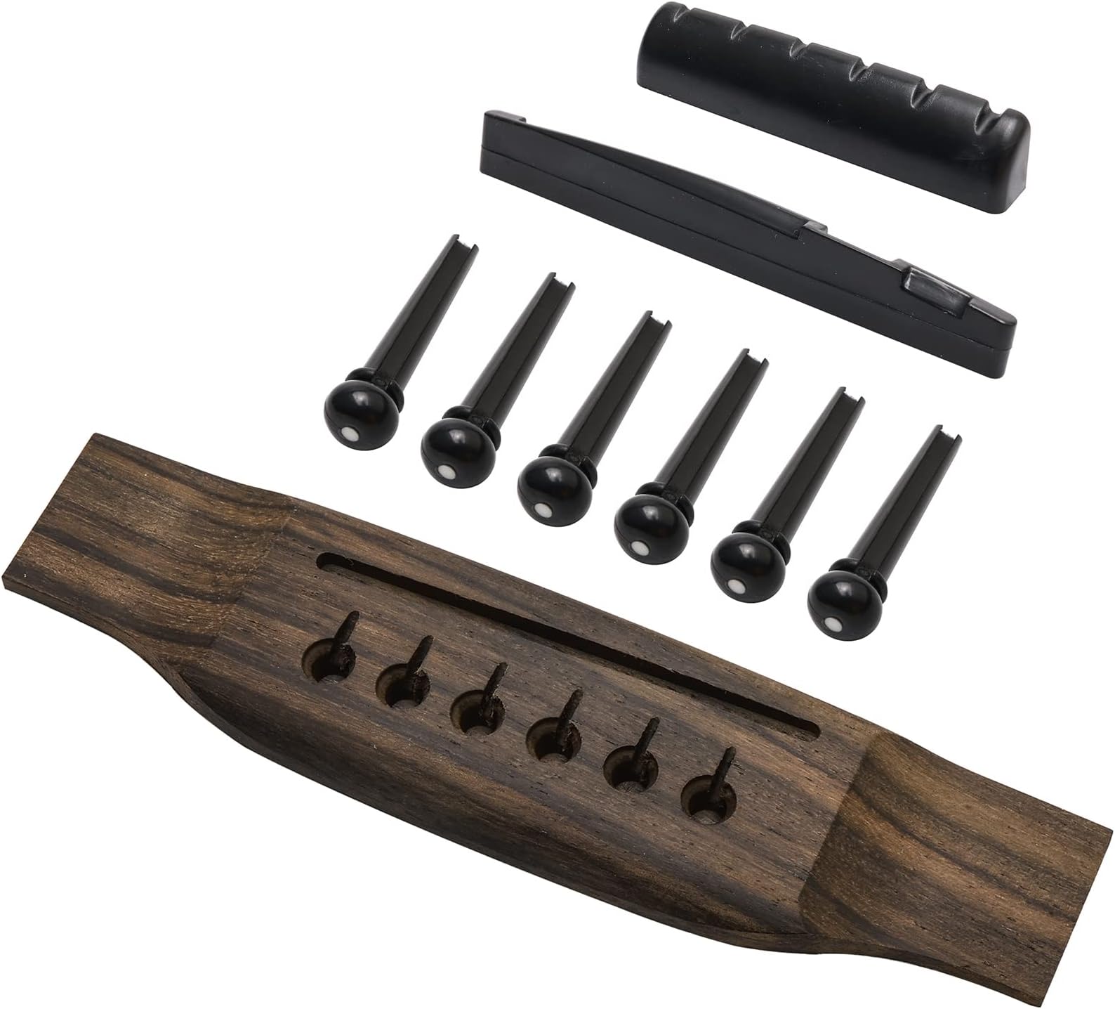 6 String Rosewood Acoustic Guitar Bridge Saddle Nut Pins Set with Six Pin Kit and Rosewood Bridge Replacement Parts, Black