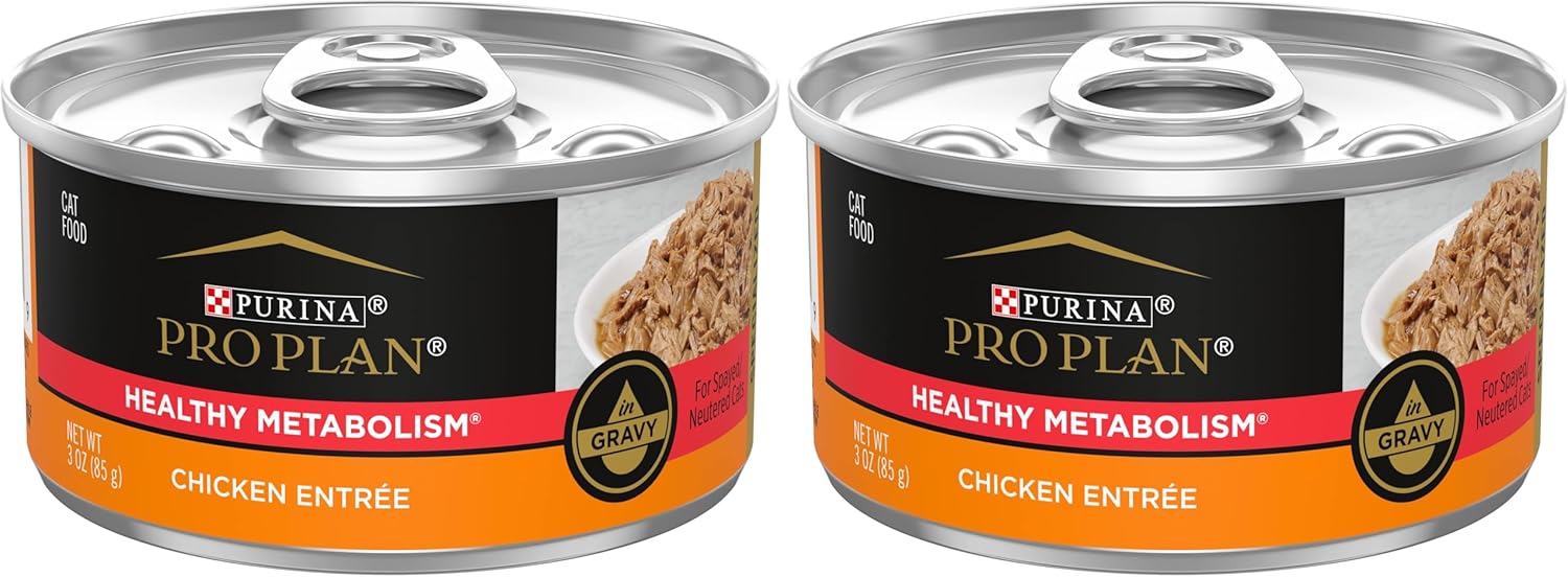 Purina Pro Plan High Protein Gravy Wet Cat Food,Specialized Healthy Metabolism Formula Chicken Entree - 3 oz. Pull-Top Cans,(Pack of 48)