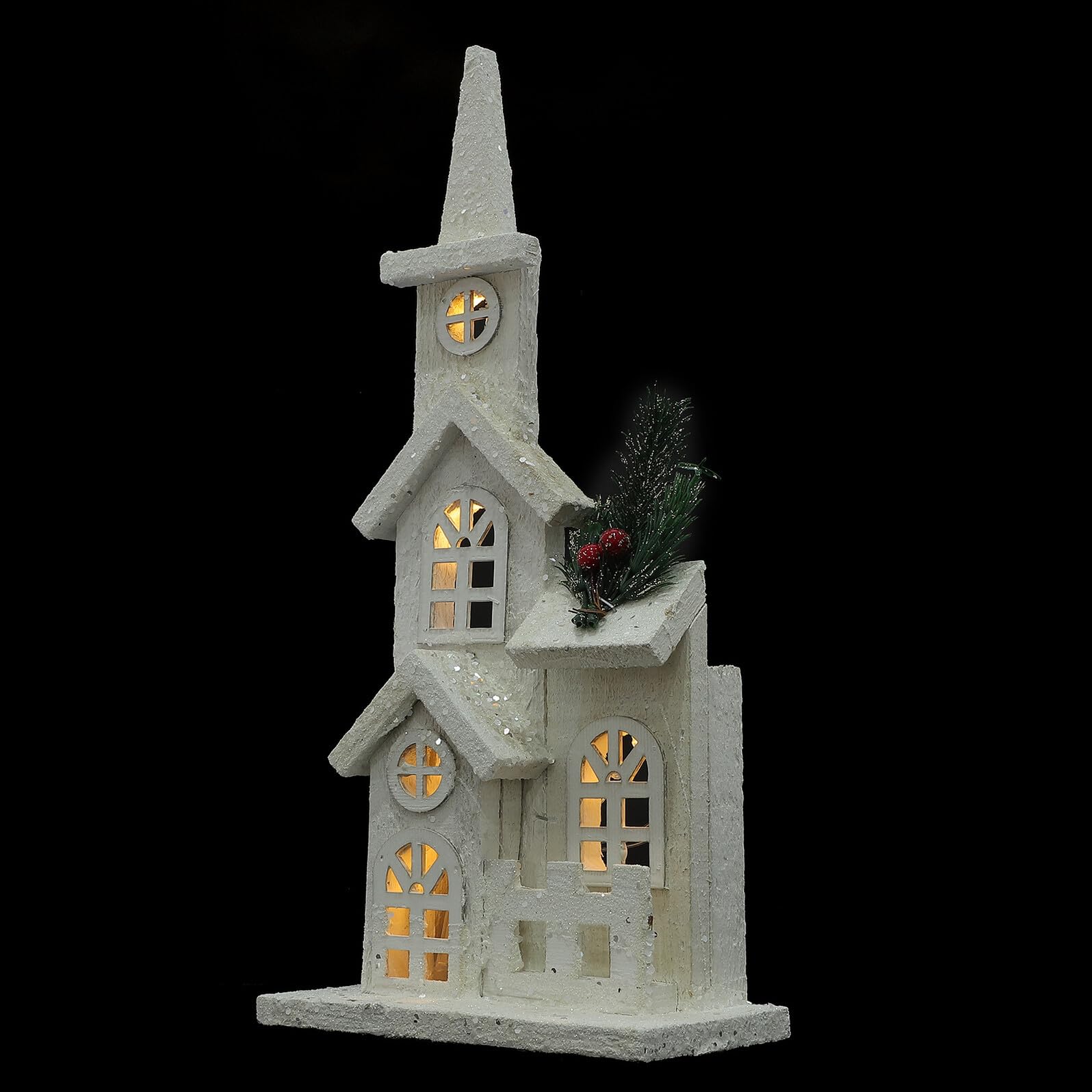 Adorno navideño luminoso de madera estilo castillo para ambientar mesas y salas
