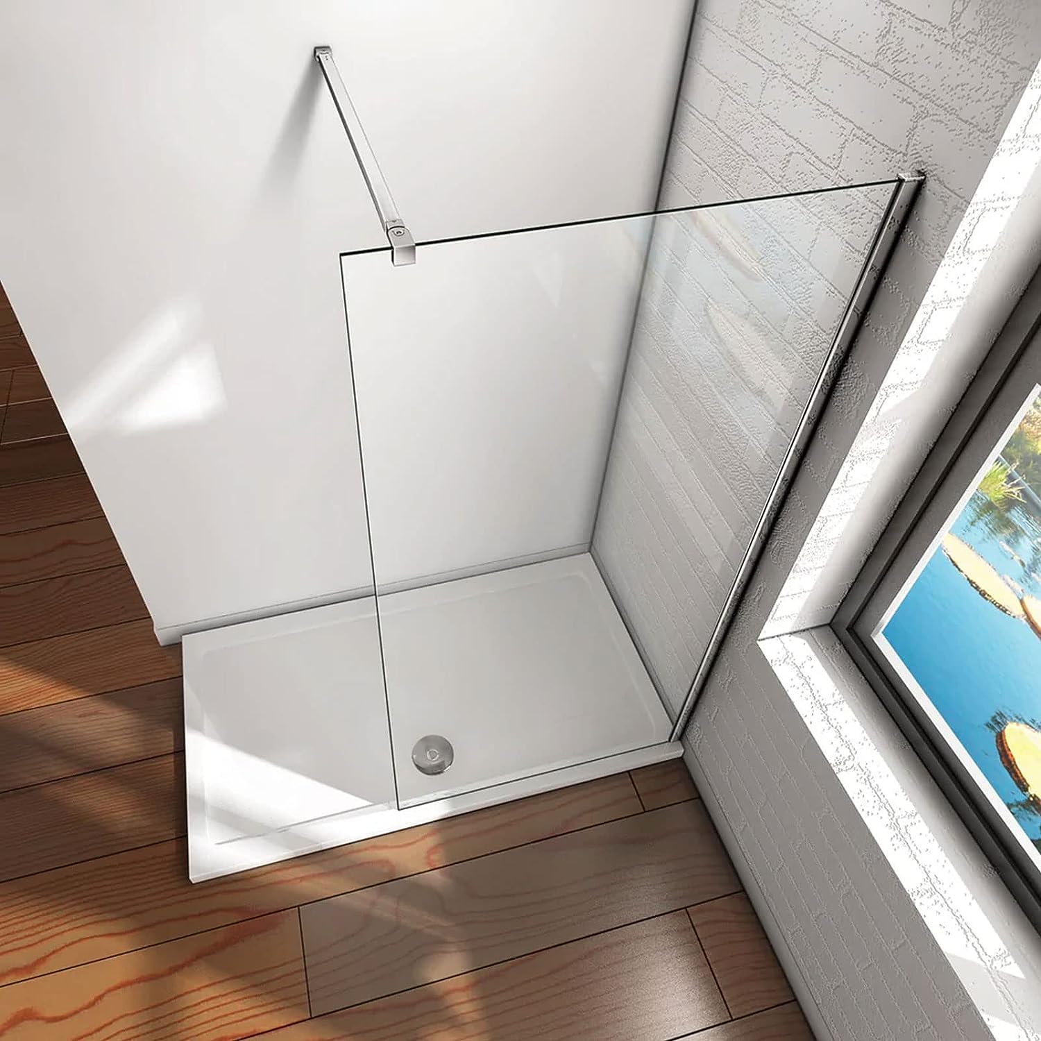 Frameless Shower Door Support Arm – Wall-to-Glass Bar, Brushed Nickel, Fits 8-10mm Glass, 100cm Length