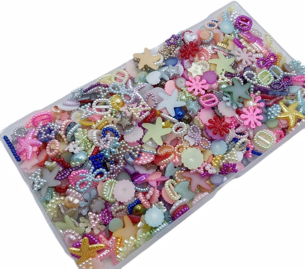 1 Box 800-900PCS Niangzi Sewing Flat Back Rhinestones Pearls Resins Random Embellishments Mixed Styles DIY Craft Making Phone Case Decoration (Mix)