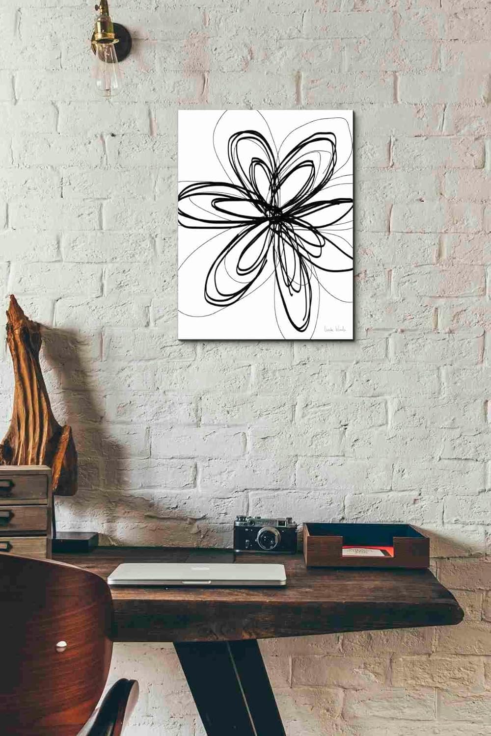 Epic Graffiti 'Black Ink Flower I' by Linda Woods, Canvas Wall Art, 12"x16"