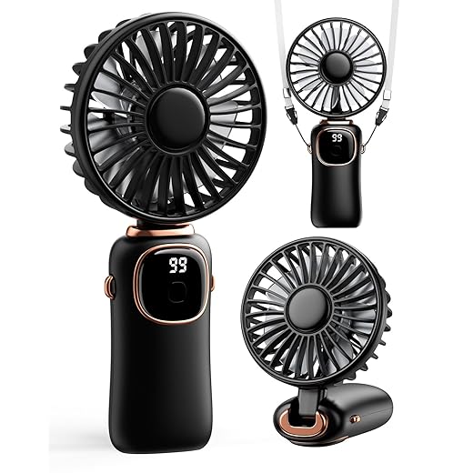 coldSky Portable Handheld Fan, 4000mAh Battery Operated 3 in 1 Multifunction Personal Travel Fans with Digital Display, 90° Foldable Desk Fan with Base, 5 Speed Lash Fan for Makeup/Office (Black)