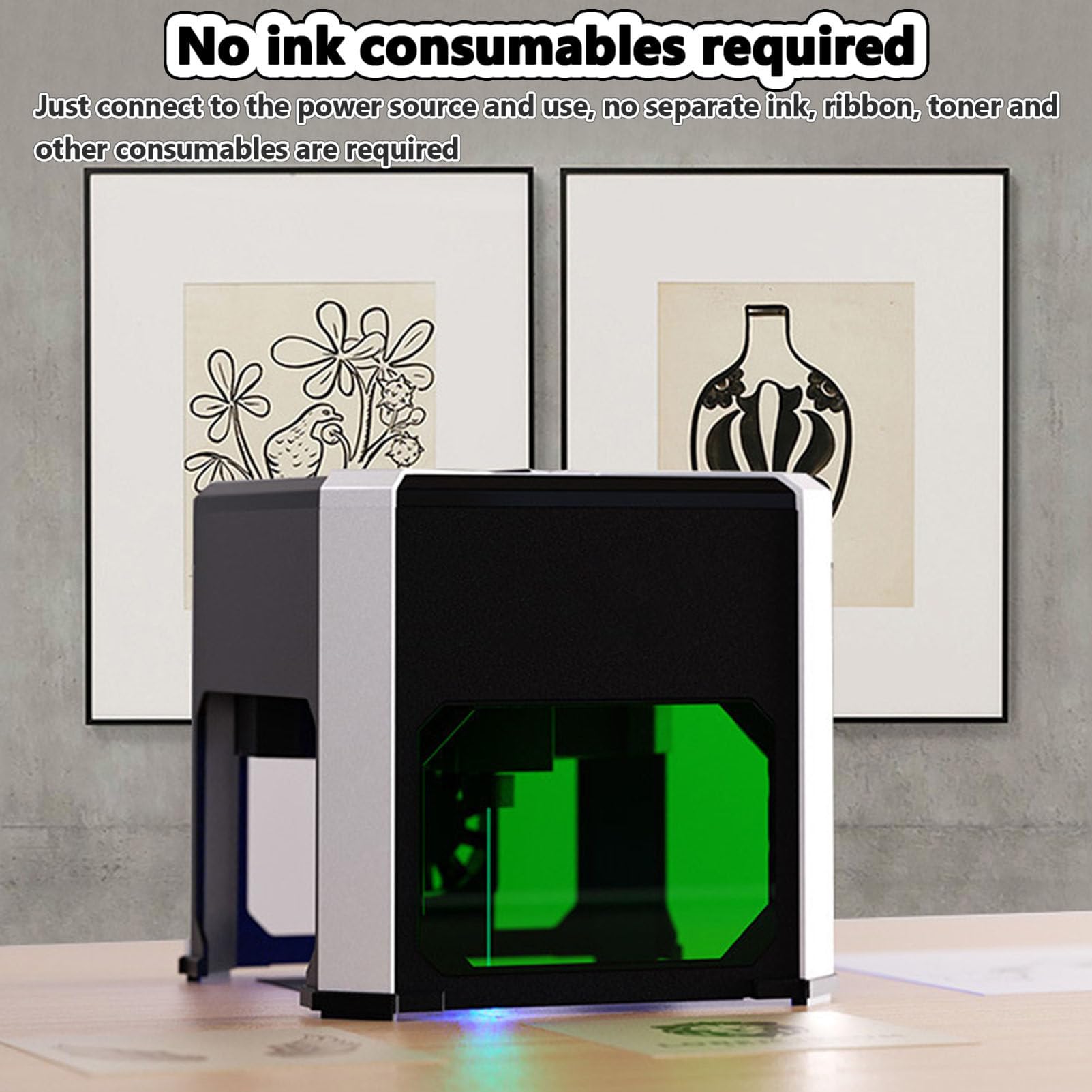 Graveur Laser 2 en 1, Machine de découpe de Bureau Portable, Fibre Ultra HD, précision de 0,05 mm, Zone de Gravure 80 x 80 mm pour Bois, Vinyle, Cuir, Verre, Bricolage, création de Logo