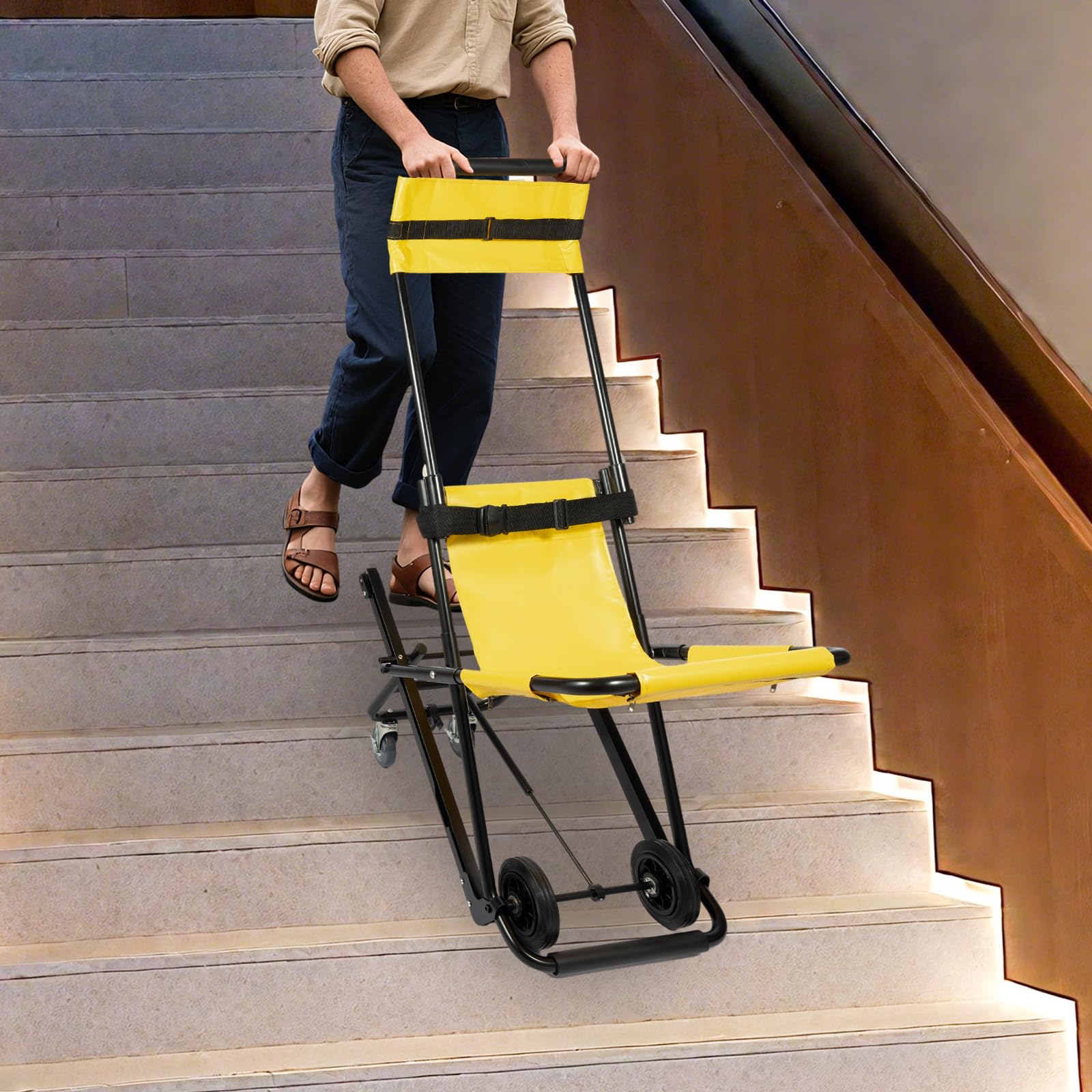 Elevador manual para escaleras, plegable, silla de ruedas de emergencia, portátil, con cinturones de seguridad, capacidad de carga de 159 kg, para personas mayores discapacitadas
