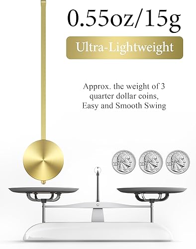 Miniatura 2 de NiHome Reloj de pared de cuarzo Péndulo Reemplazo - Reloj retro mecánico tradicional de aluminio con péndulo de alto brillo (dorado)