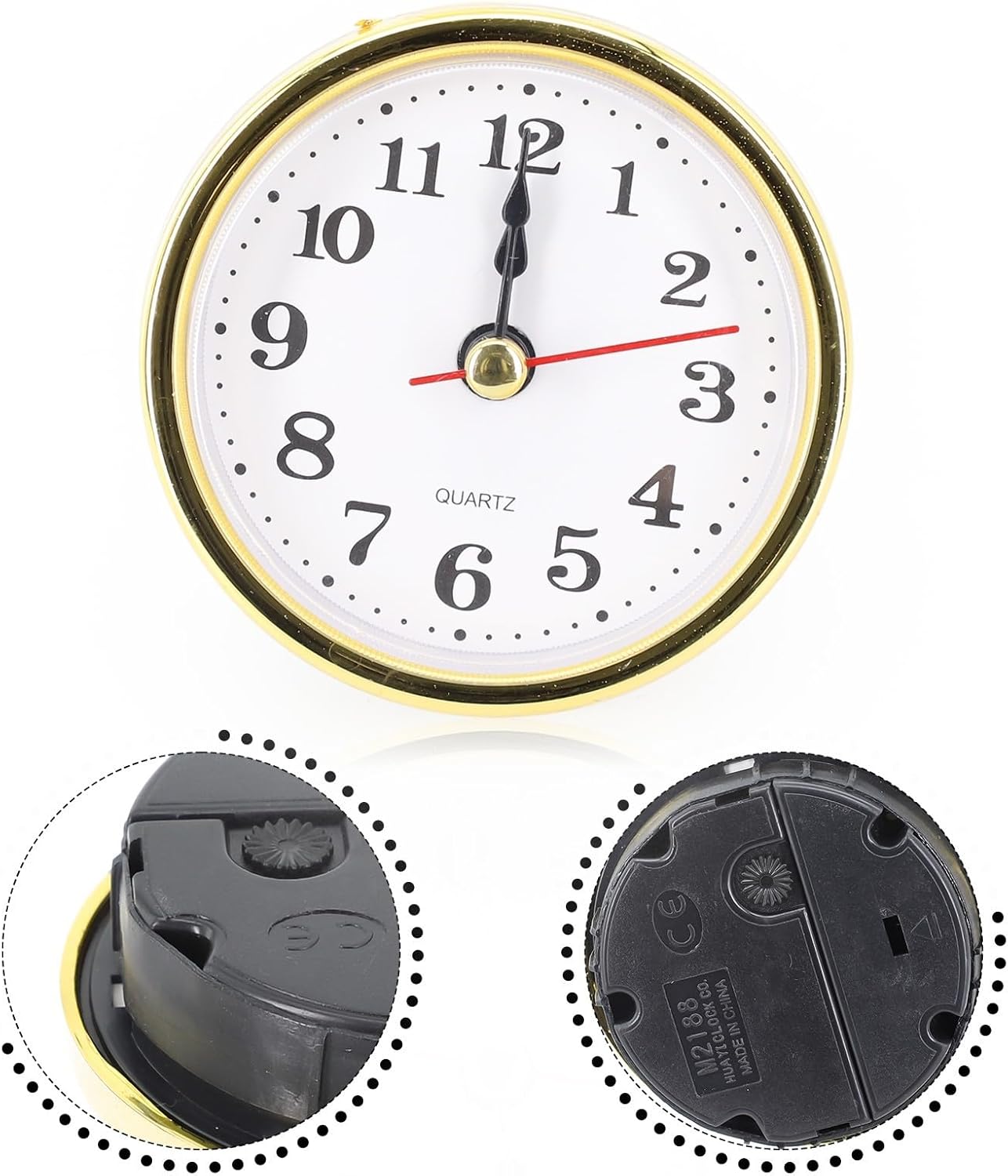Quartz Clock Insert Movement Replacement Kit DIY Clock Repair – Silent Gold-Trimmed with Arabic Numerals, Fits 65mm/80mm/90mm/105mm/110mm Faces(65mm)