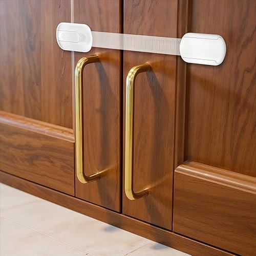 Miniatura 6 de Pestillos de gabinete a prueba de bebés, 6 piezas de cierre de correa de gabinete a prueba de bebés, cierres adhesivos ajustables sin perforaciones