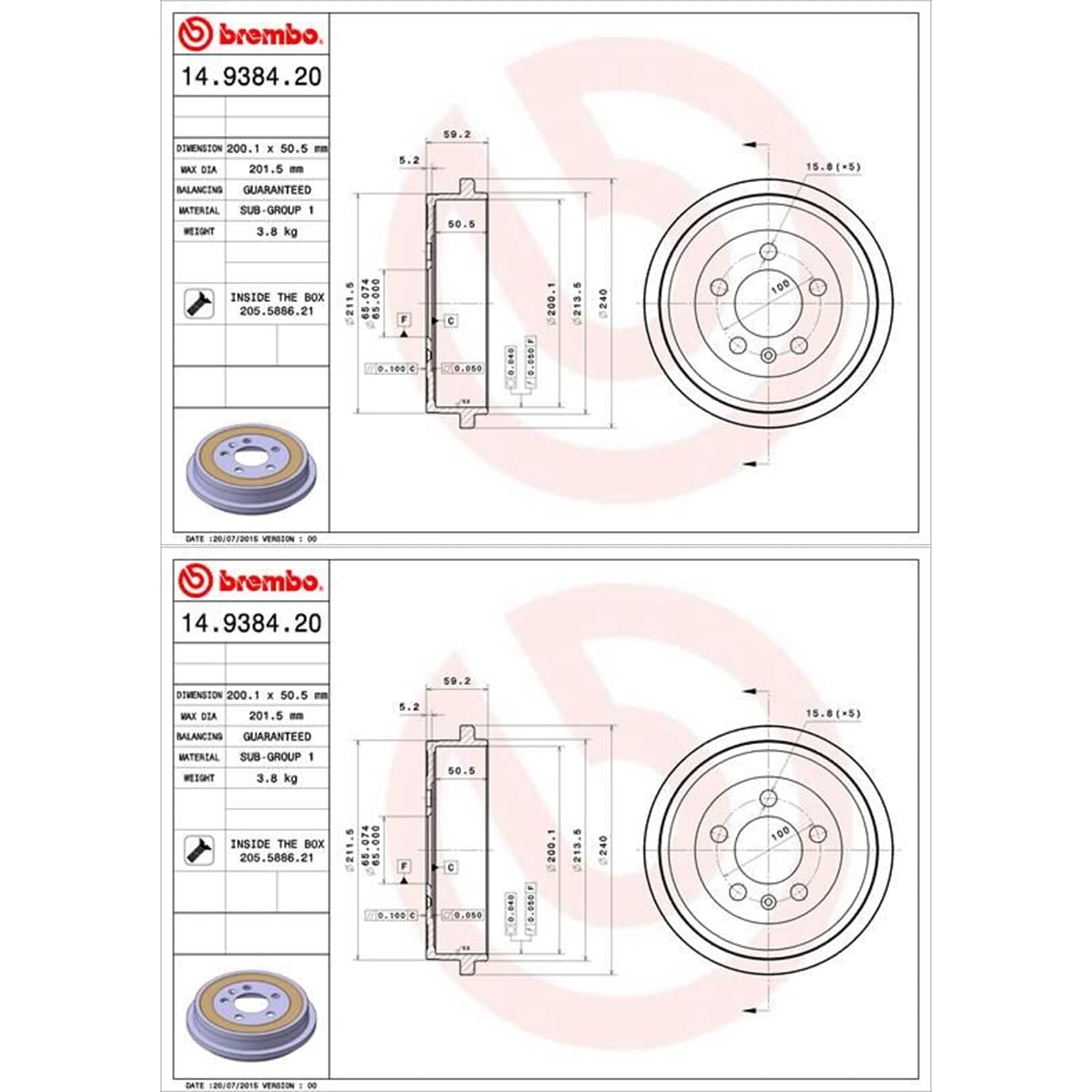 2X Brembo Bremstrommeln hinten | 2x 14.9384.20 passend für A2 Cordoba Ibiza