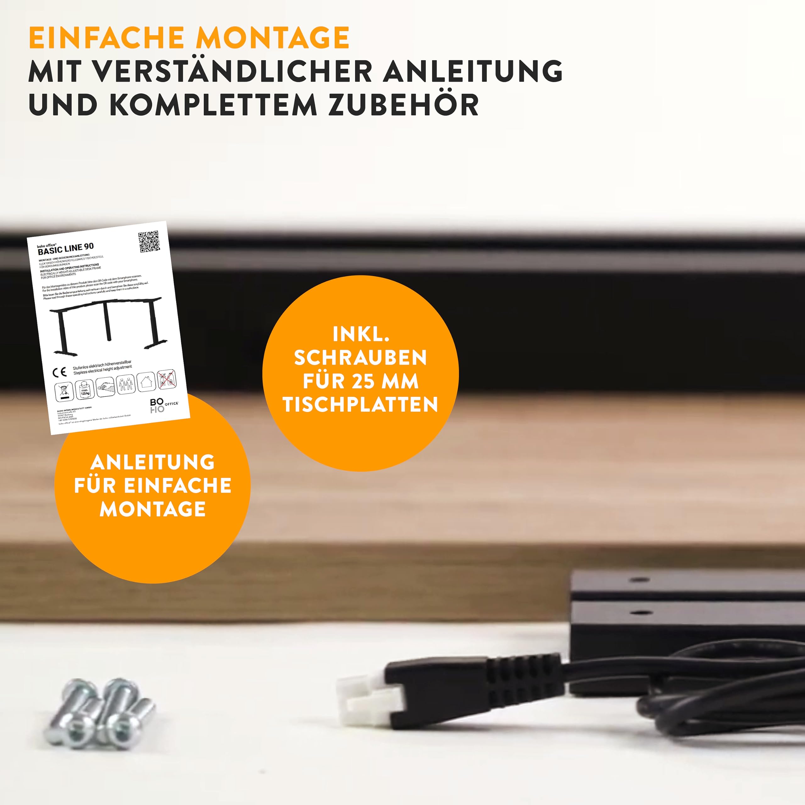 boho office® Höhenverstellbarer Schreibtisch Gestell - Elektrisch stufenlos, Eckschreibtisch mit 3 Motoren 50 mm/Sek, 3-Fach Teleskop, stabil, Memoryfunktion, Kollisionsschutz - Basic Line 90 Schwarz