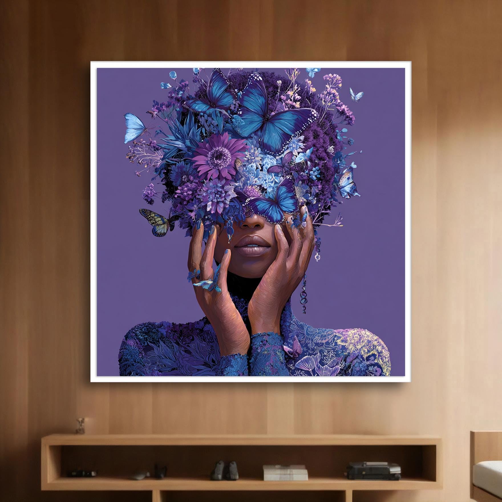 Tableau imprimé sur toile femme papillon violet 55x55cm - 6