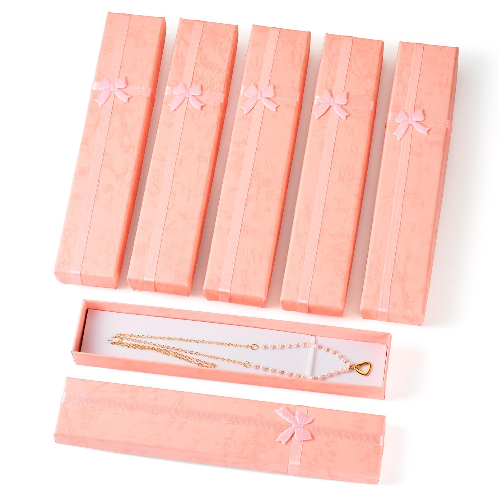 Spritewelry 10pcs Necklace Gift Boxes 42x200x22mm Long Rectangle Cardboard Small Jewelry Gift Boxes Jewelry Package Storage Case with Bowknot for Valentine Ceremony Anniversary Pink