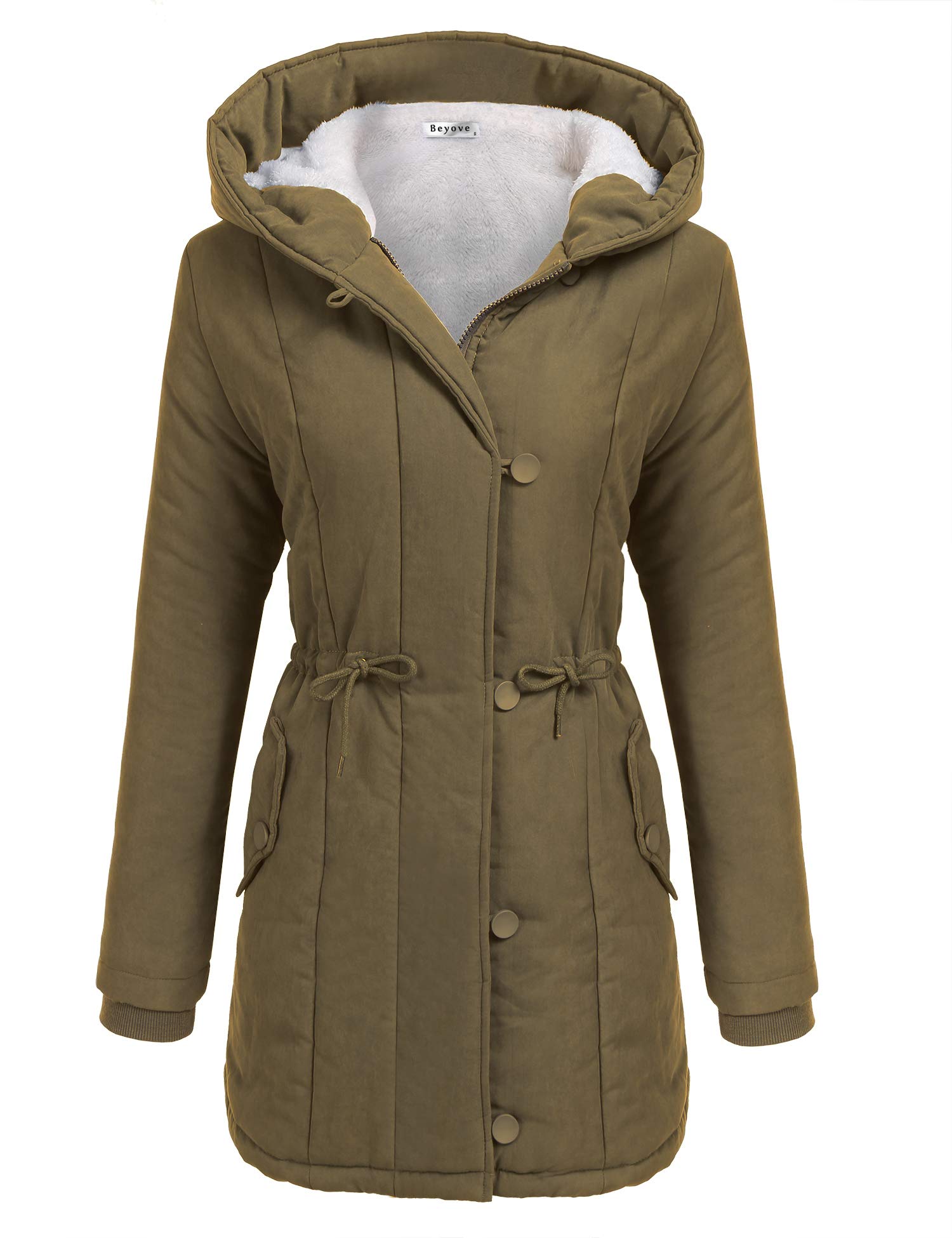 Beyove Womens Winter Coats Jacket Removable Hood Warm Faux Fur Lined Thicken Parka with Pockets Windproof Outerwear