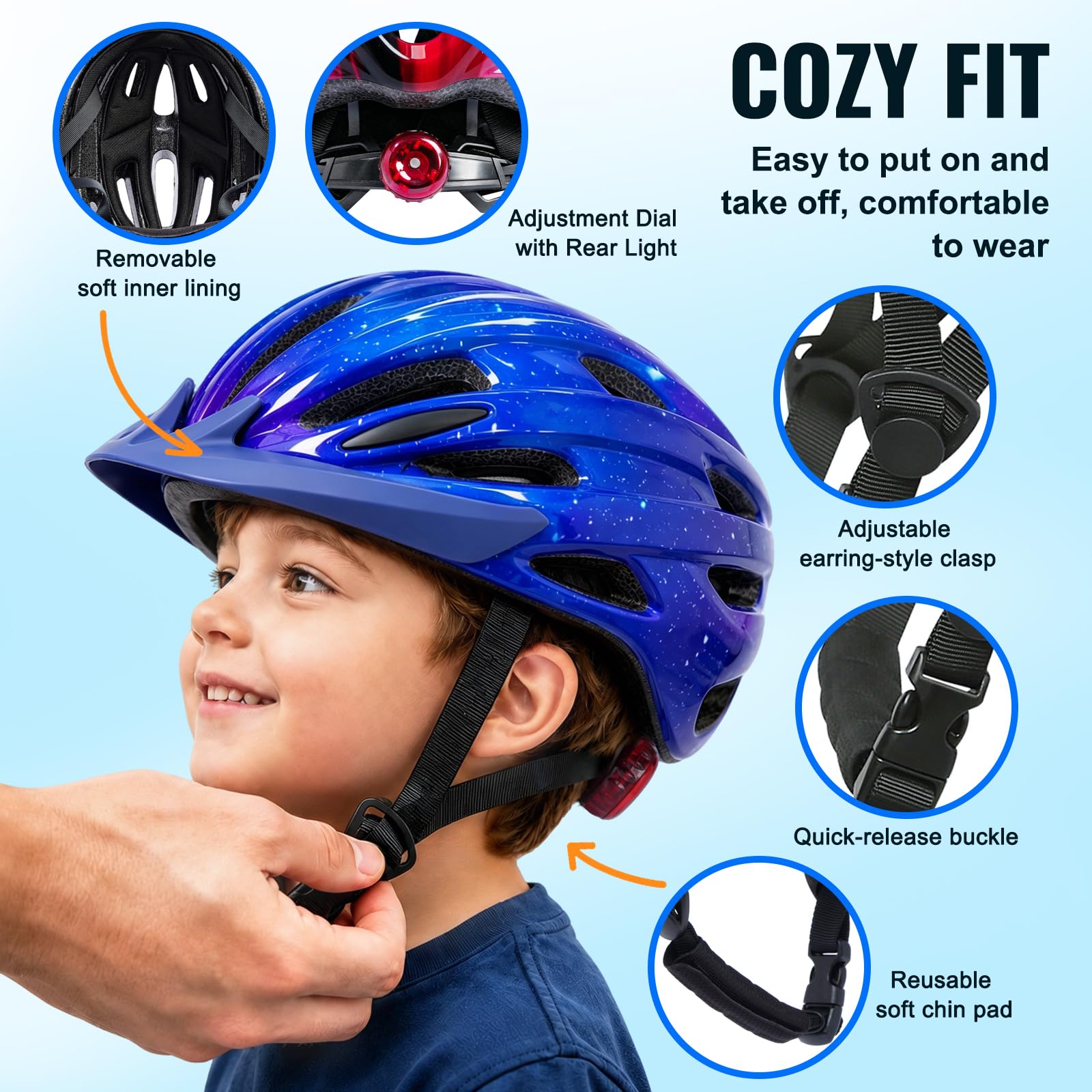 Casque de vélo pour Enfants avec lumière et visière pour garçons et Filles, Casque de vélo pour Enfants (50-57 cm)